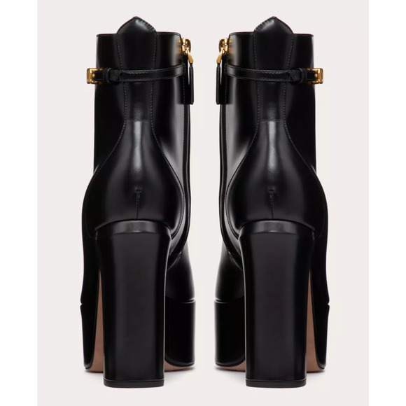 Valentino Tan-go 120 Black Leather Short Ankle Block Heel Platform Boot 40 - Picture 10 of 12